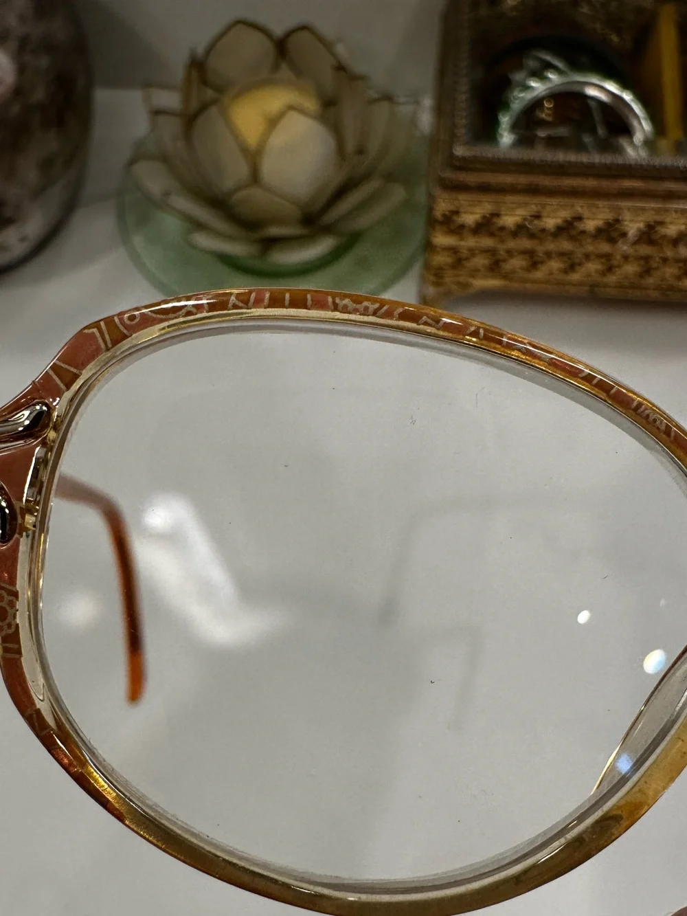 VTG Elizabeth Arden Orange & Gold Rounded Oval Patterned Rx Eyeglass Frames EUC